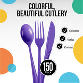 Purple Cutlery Combo Set | 50 Forks 50 Spoons And 50 Knives